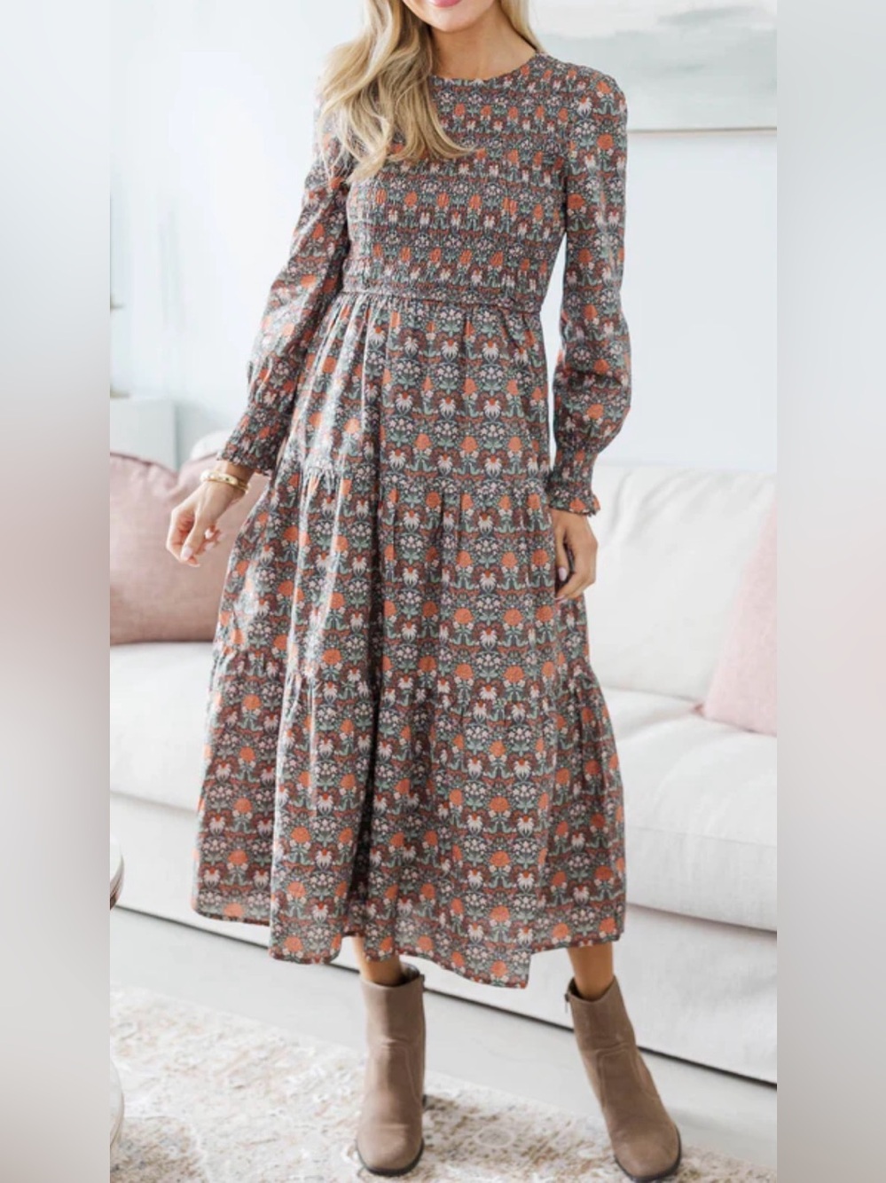 Shop the Mint Nursing Collection Floral Smocked Midi Dress - Size S